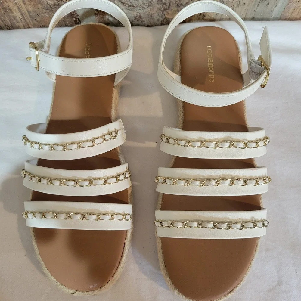 Liz Claiborne LC Bumped White Chain Espadrille Sandals Mens 8.5 M Flat Strappy
